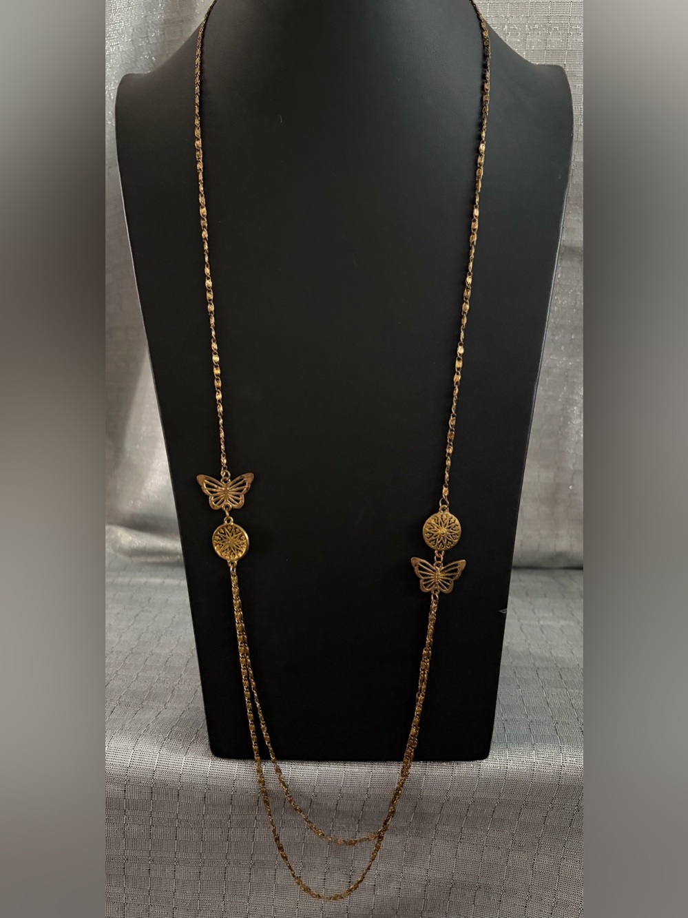 Gold Butterfly Pendant Long Necklace